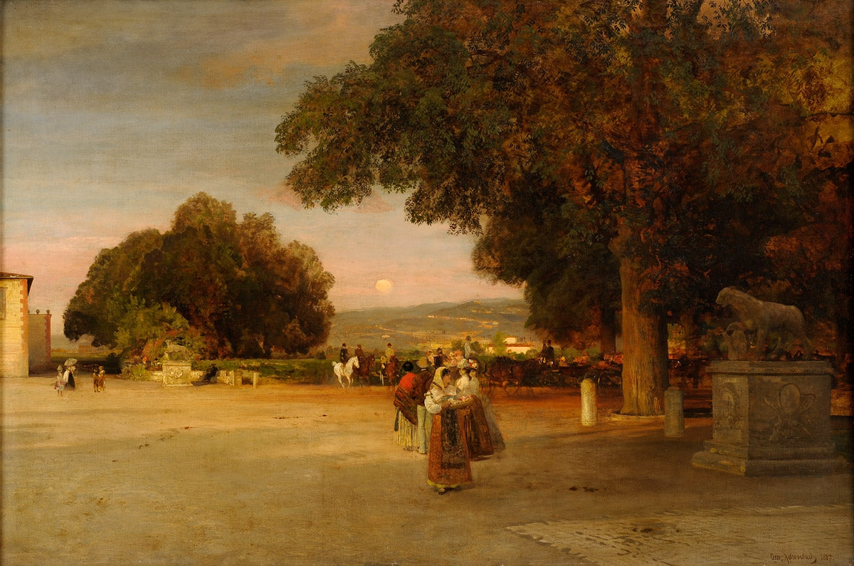 Oswald Achenbach Hustle and bustle in the Palazzo Park 1887 Fine Art Print
