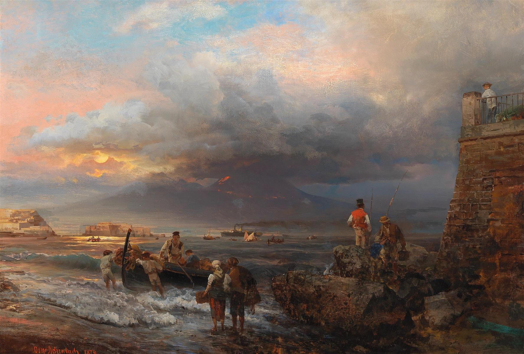 Oswald Achenbach The Bay Of Naples And Vesuvius In The Background 1874 Fine Art Print