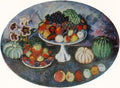 Ilya Mashkov Oval Still Life with White Vase and Fruits 1911 Fine Art Print