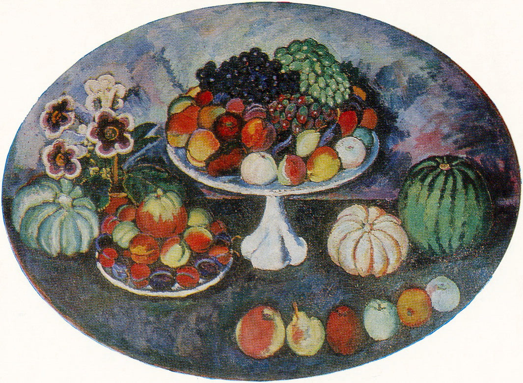 Ilya Mashkov Oval Still Life with White Vase and Fruits 1911 Fine Art Print