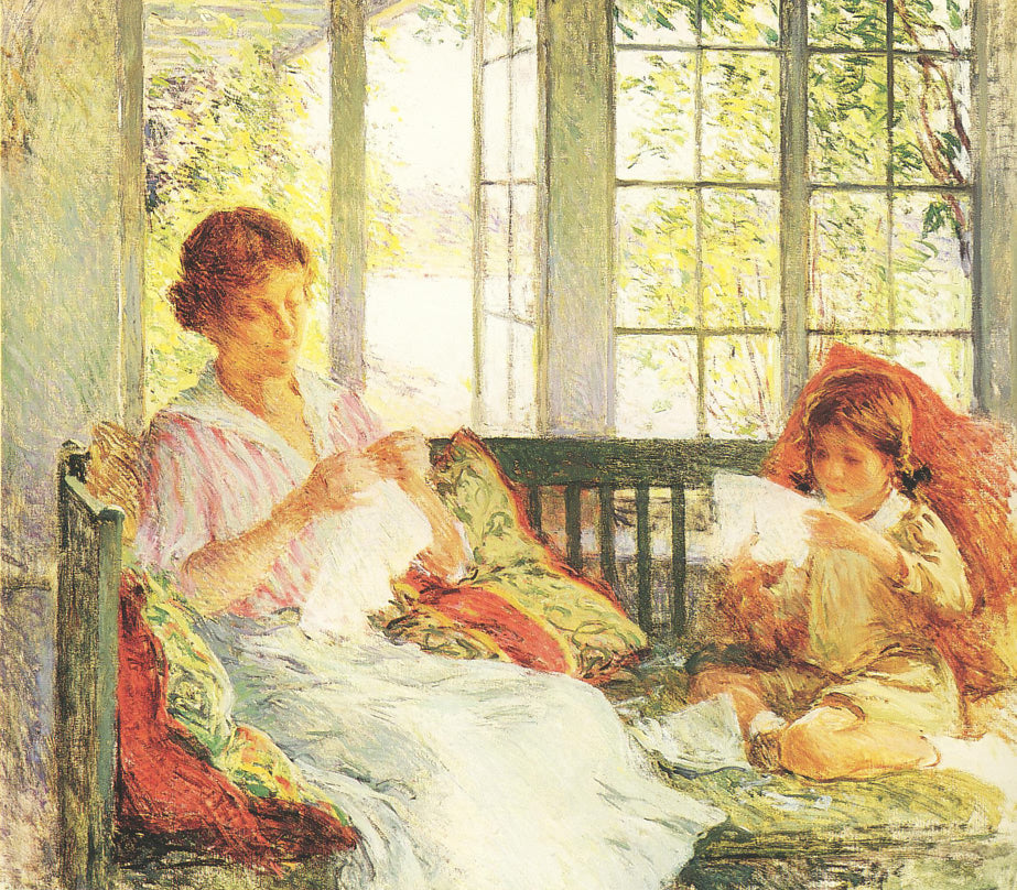 Willard Metcalf Painting My Wife and Daughter 1918 Fine Art Print