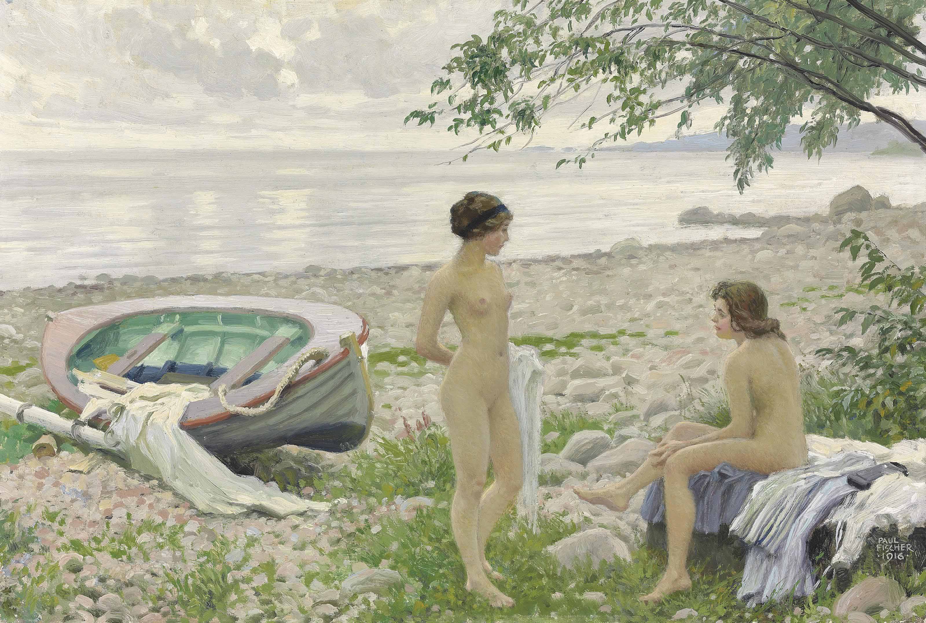 {{ product_title }} Fine Art Print | {{ product_vendor }} Jakero77 Paul Gustave Fischer Two Nude Women On The Beach 1916 Fine Art Print Art Print  Jakero77