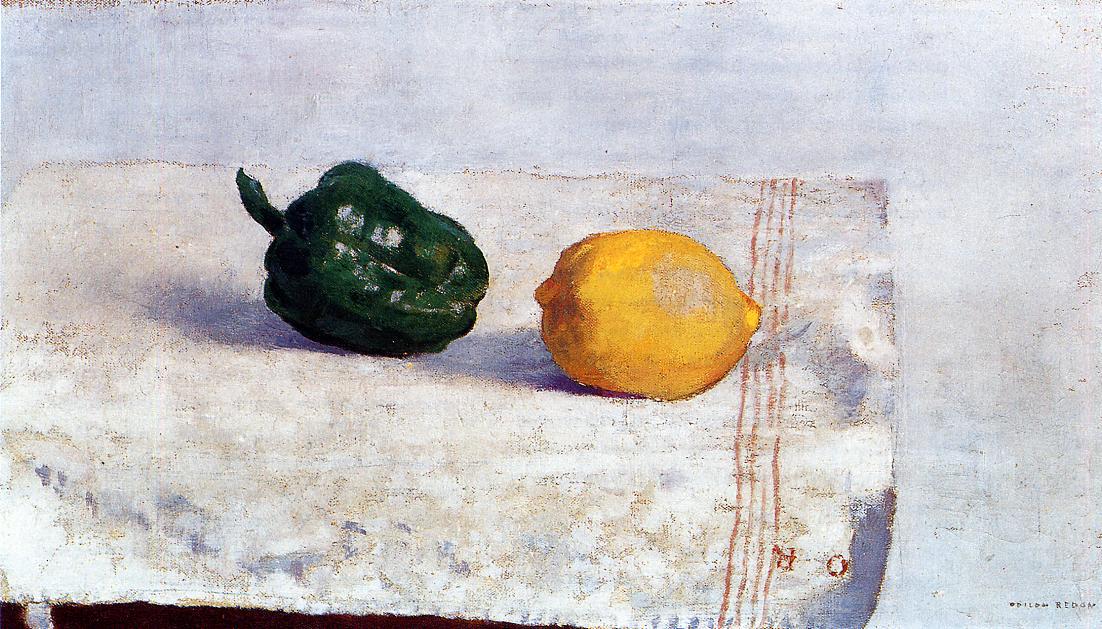 Odilon Redon Pepper and Lemon on a White Tablecloth 1901 Fine Art Print