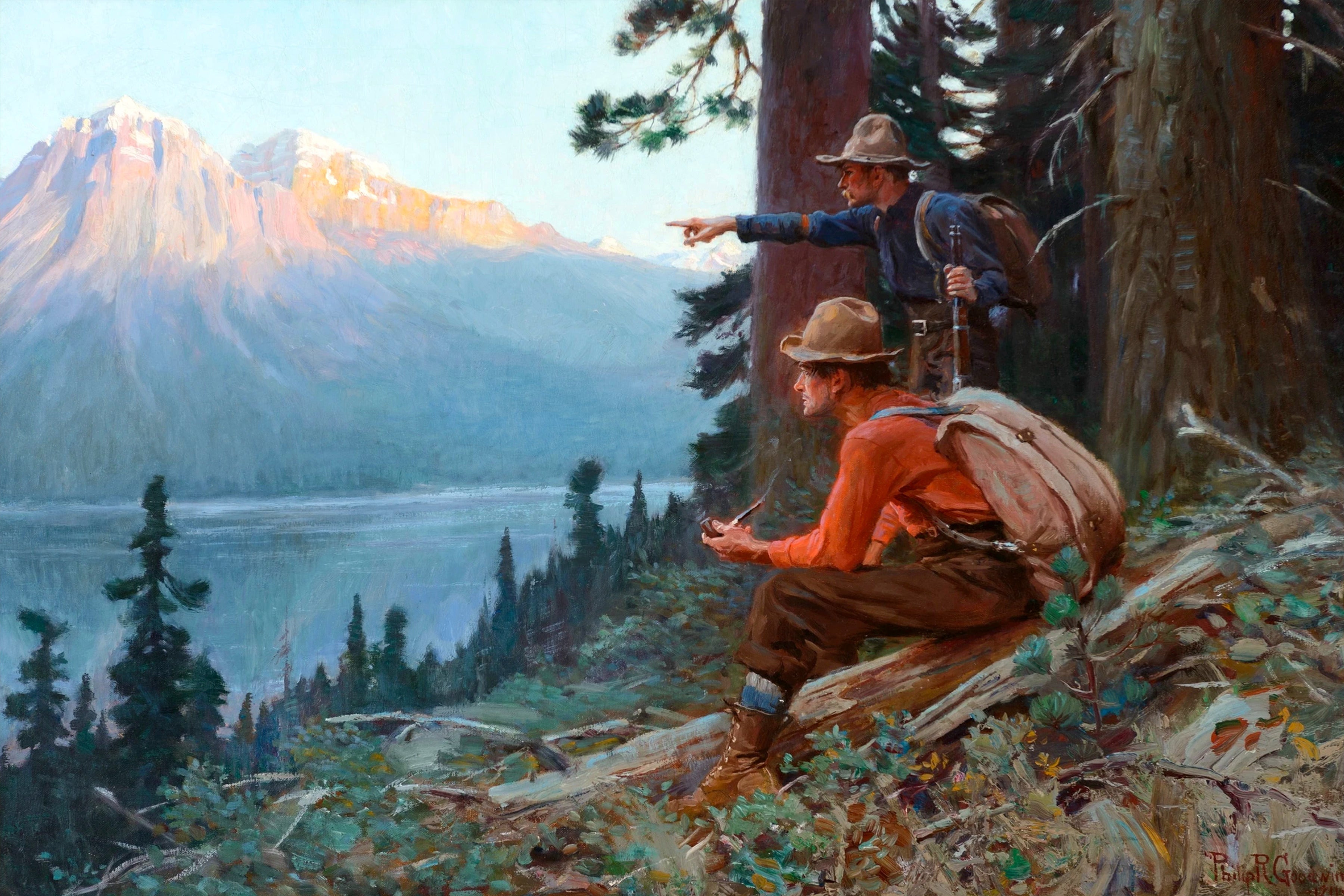 {{ product_title }} Fine Art Print | {{ product_vendor }} Jakero77 Philip Russell Good Blazing the Trail 1911 Hunting Camp Fine Art Print Art Print  Jakero77