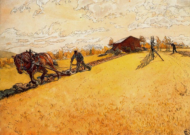 Carl Larsson Plowing 1906 Fine Art Print