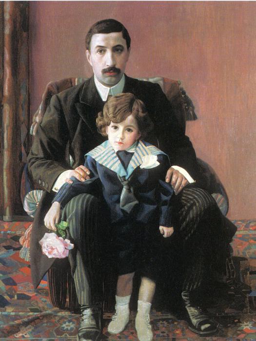 Pavel Filonov Portrait of Arman Frantsevich Aziber and his son 1915 Fine Art Print