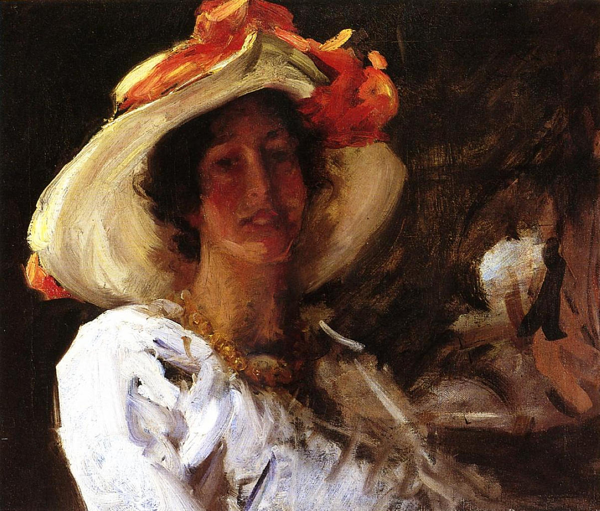 William Merritt Chase Portrait of Clara Stephens Wearing a Hat with an Orange Ribbon 1913 Fine Art Print