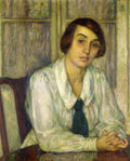 Theo van Rysselberghe Portrait of Elizabeth van Rysselberghe, Seated with Her Hands on the Table 1915 Fine Art Print
