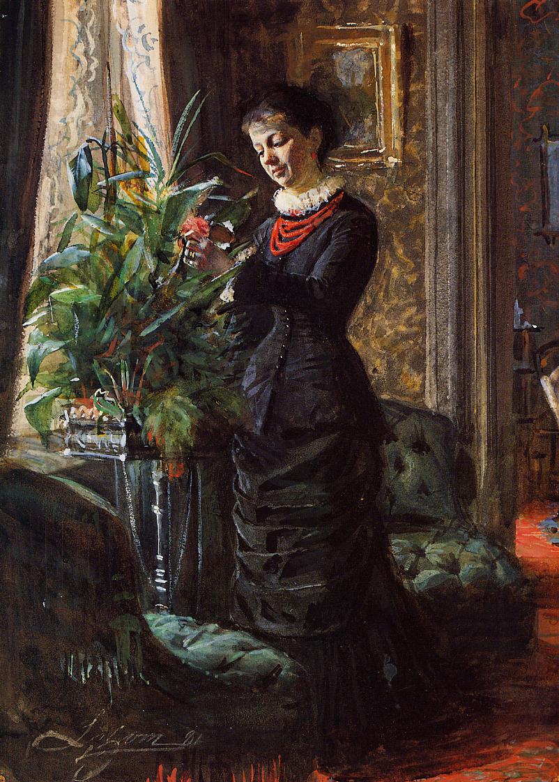 Anders Zorn Portrait of Fru Lisen Samson, Nee Hirsch, Arranging Flowers at a Window 1881 Fine Art Print