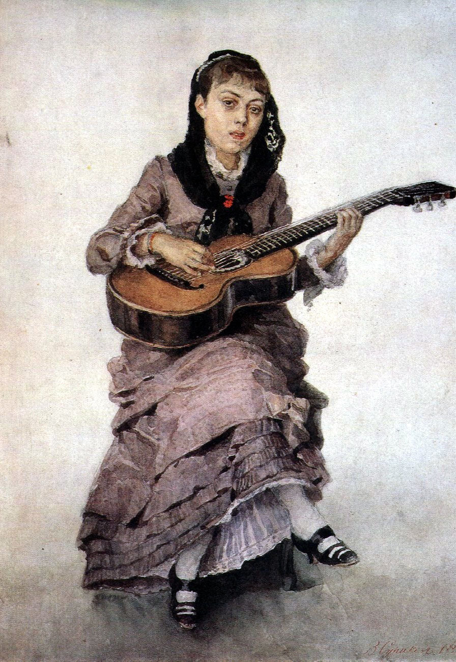 Vasily Surikov Portrait of Princess S. A. Kropotkina with Guitar 1882 Fine Art Print