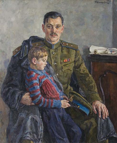Pyotr Konchalovsky Portrait of Sergei Vladimirovich Mikhalkov with His Son 1943 Fine Art Print