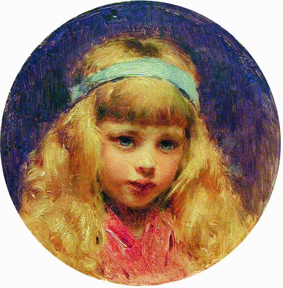 Konstantin Makovsky Portrait of the Girl with a Blue Ribbon in a Hair 1890 Fine Art Print