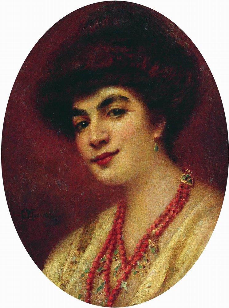 Konstantin Makovsky Portrait of the Woman with Coral Beads 1880 Fine Art Print