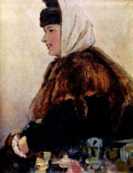 Vasily Surikov Portrait of Young Woman in Fur Coat with Muff 1890 Fine Art Print