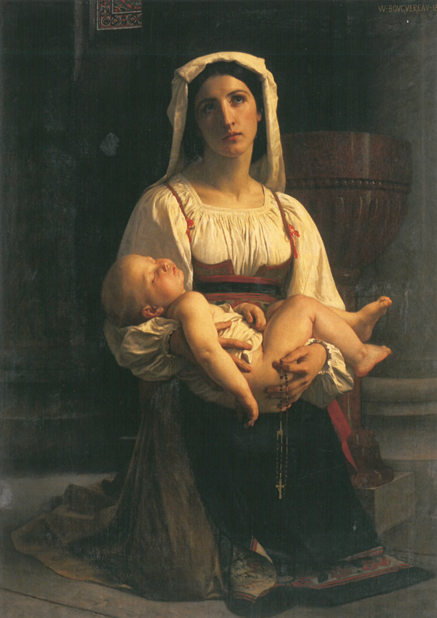 William-Adolphe Bouguereau Prayer to The Virgin 1866 Fine Art Print