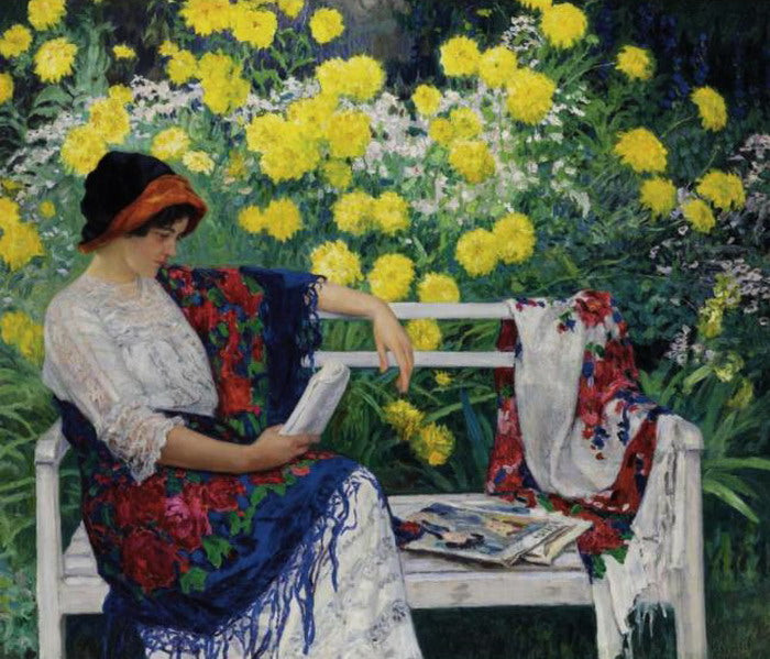 Nikolay Bogdanov Belsky Reading in the Garden 1915 Fine Art Print