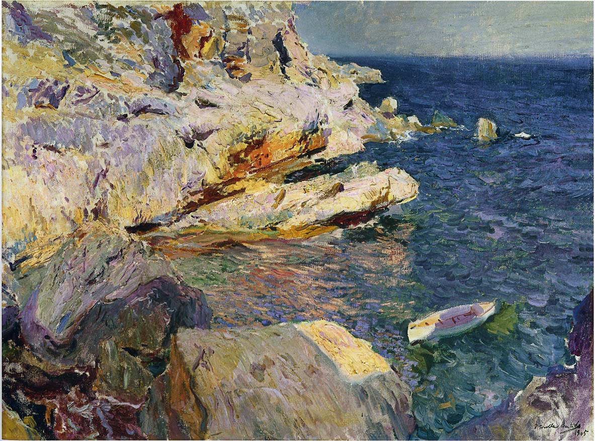 Joaquín Sorolla Rocks and White Boat, Javea 1905 Fine Art Print