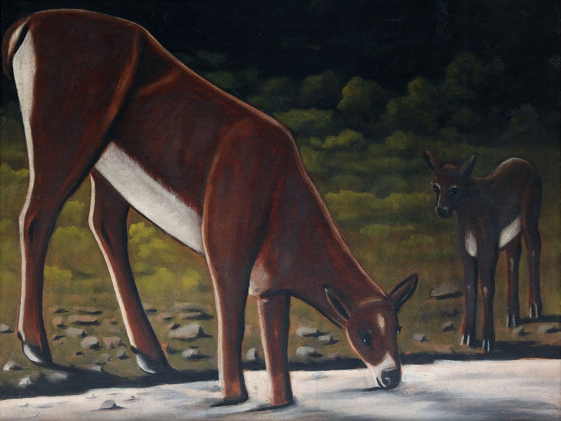 Niko Pirosmani Roe Deer with a fawn by the Brook 1914 Fine Art Print