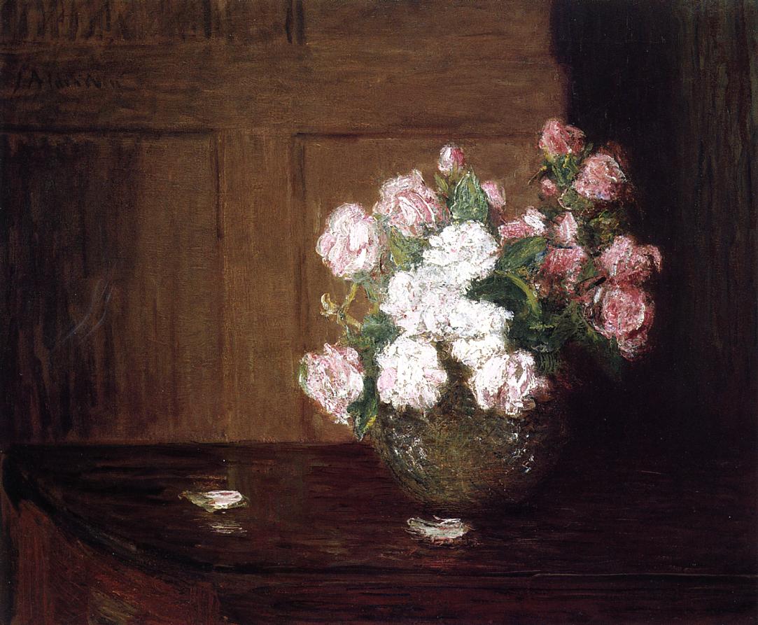 Julian Alden Weir Roses in a Silver Bowl on a Mahogany Table 1888-1890 Fine Art Print