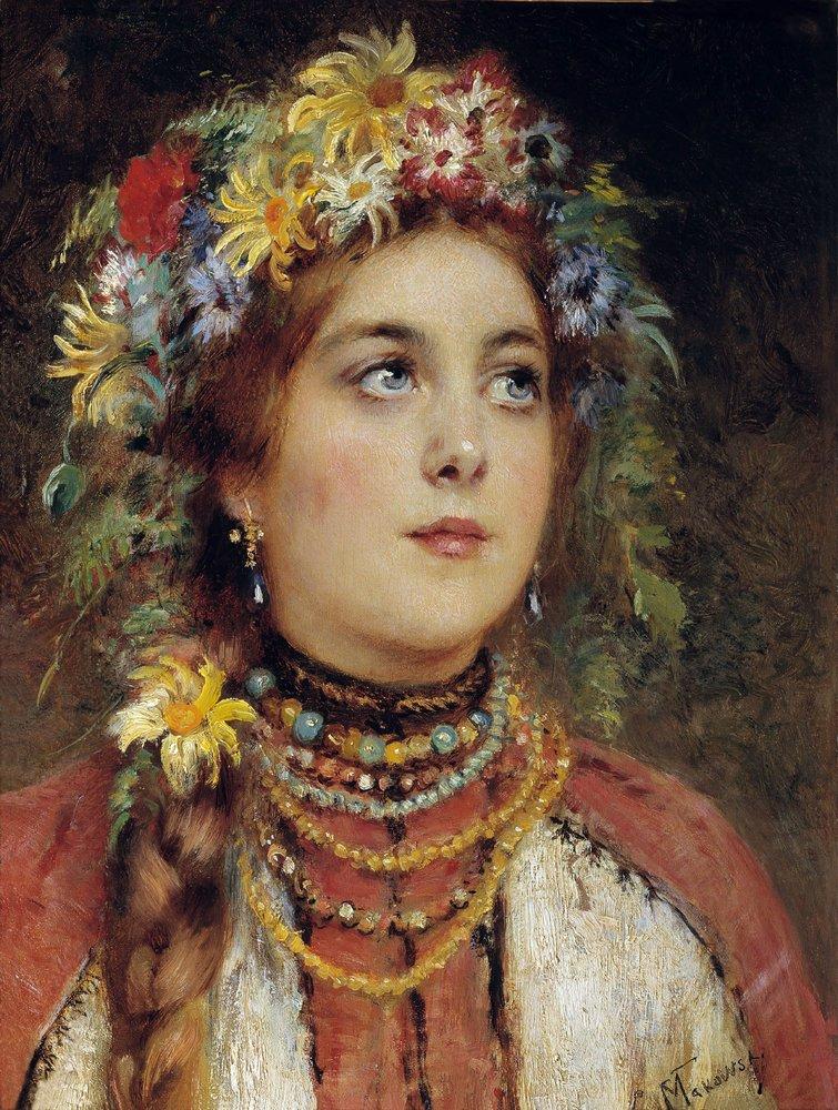 Konstantin Makovsky Russian Beauty in Summer Garland 1880 Fine Art Print