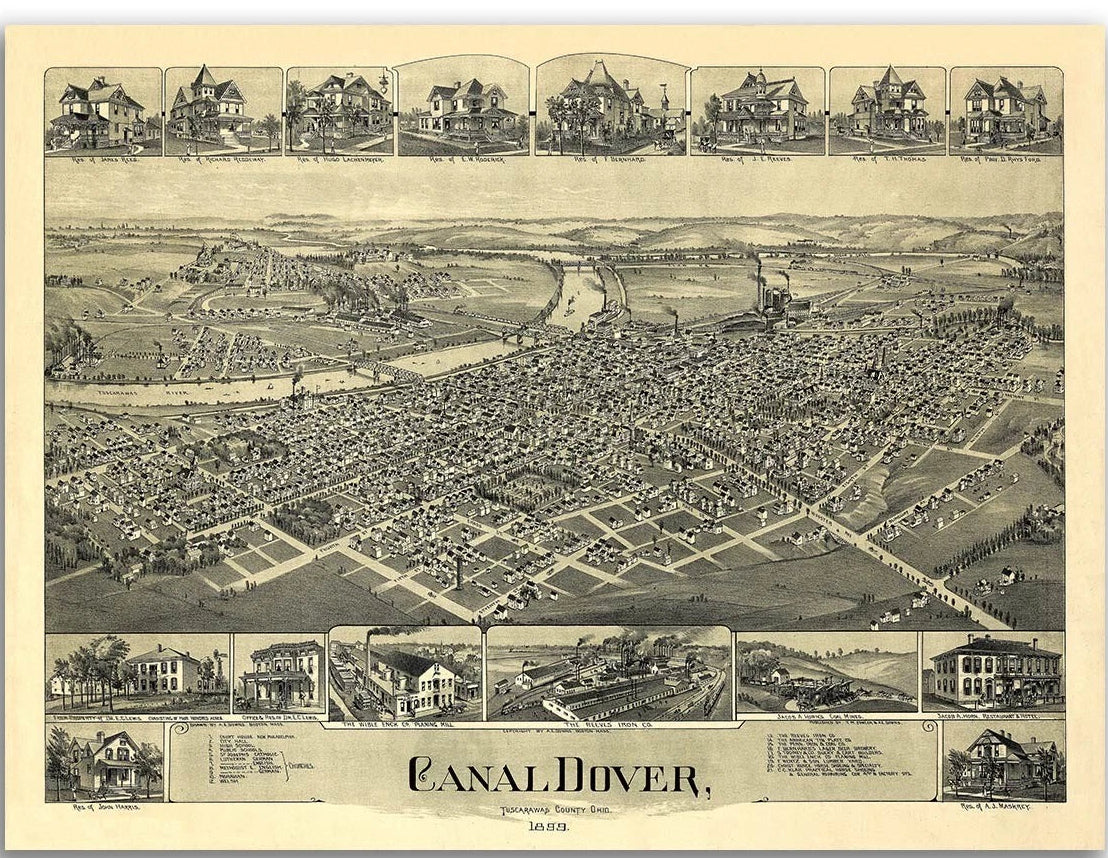 Canal Dover Ohio Historic Panoramic Town Map 1899 Fine Art Print