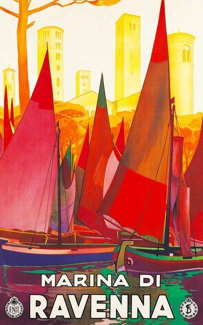 Ravenna Italy Colorful Vintage Style Travel Poster 1930 Fine Art Print