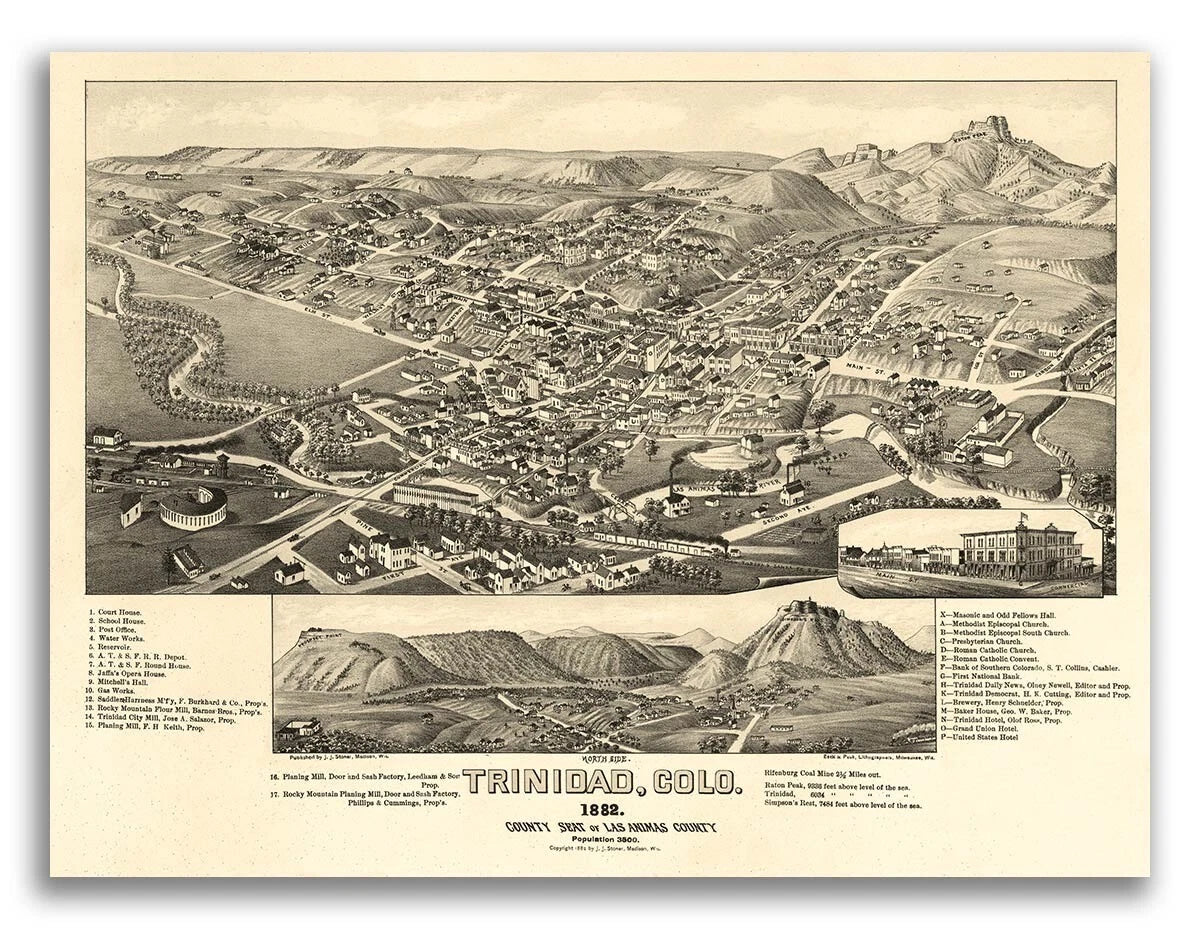 Trinidad Colorado 1882 Historic Panoramic Town Map 1882 Fine Art Print