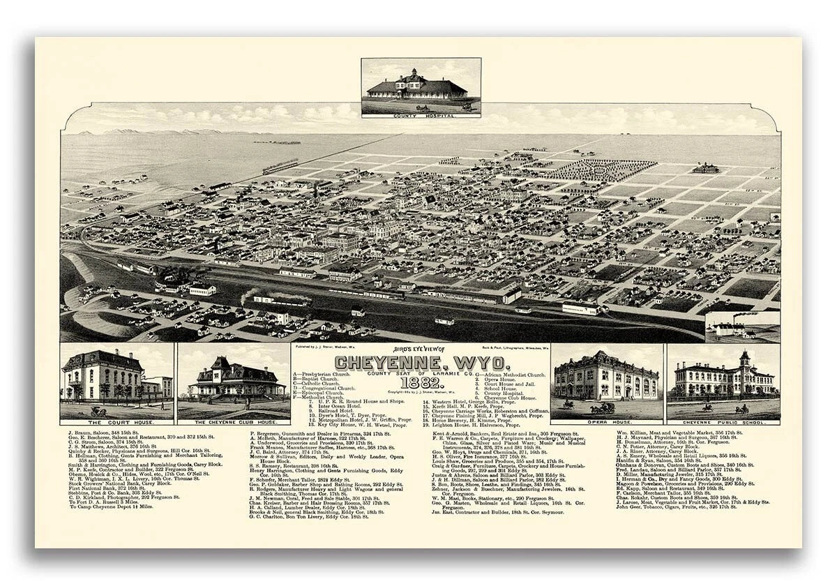 Cheyenne Wyoming Historic Panoramic Town Map 1882 Fine Art Print