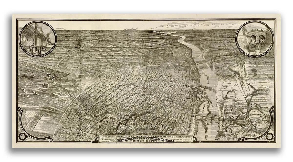 Vintage Panoramic Map of St. Louis Missouri 1876 Fine Art Print (Copy)