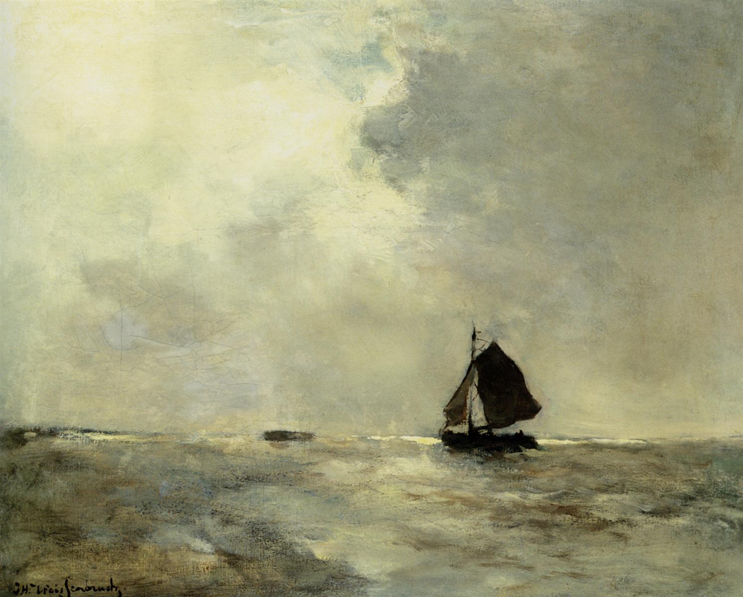 Johan Hendrik Weissenbruch Sailing Boat in Choppy Seas 1901 Fine Art Print