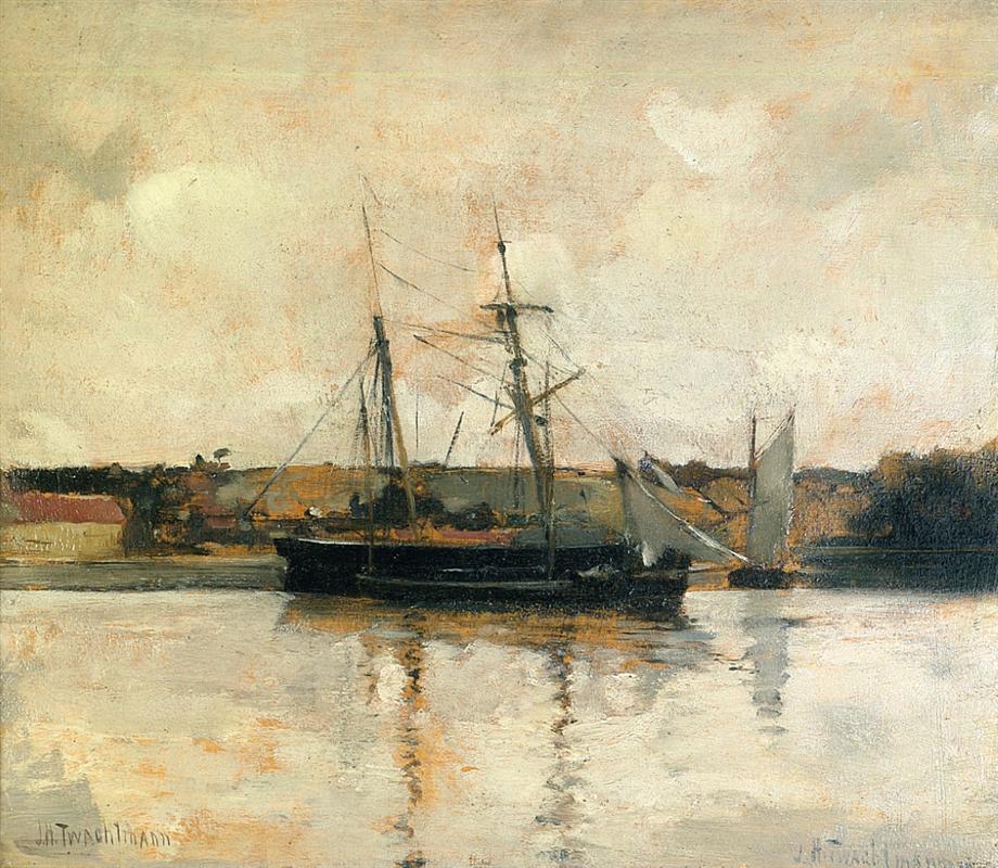 John Henry Twachtman Sailing Boats, Dieppe Harbor 1885 Fine Art Print