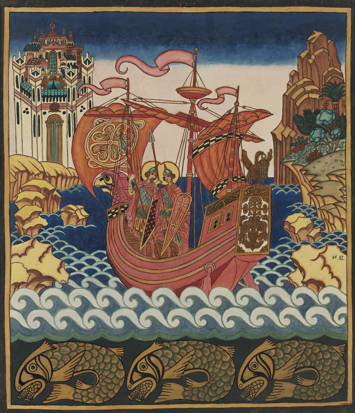 Ivan Bilibin Saints Boris and Gleb on the Ship 1926 Fine Art Print