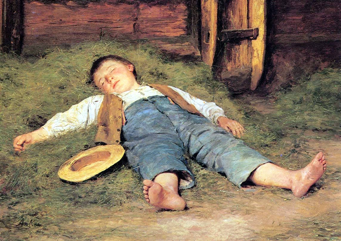 Albrecht Anker Sleeping boy in the hay 1897 Fine Art Print
