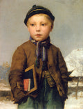 Albrecht Anker School Boy with slate board in a snowy Landscape 1875 Fine Art Print