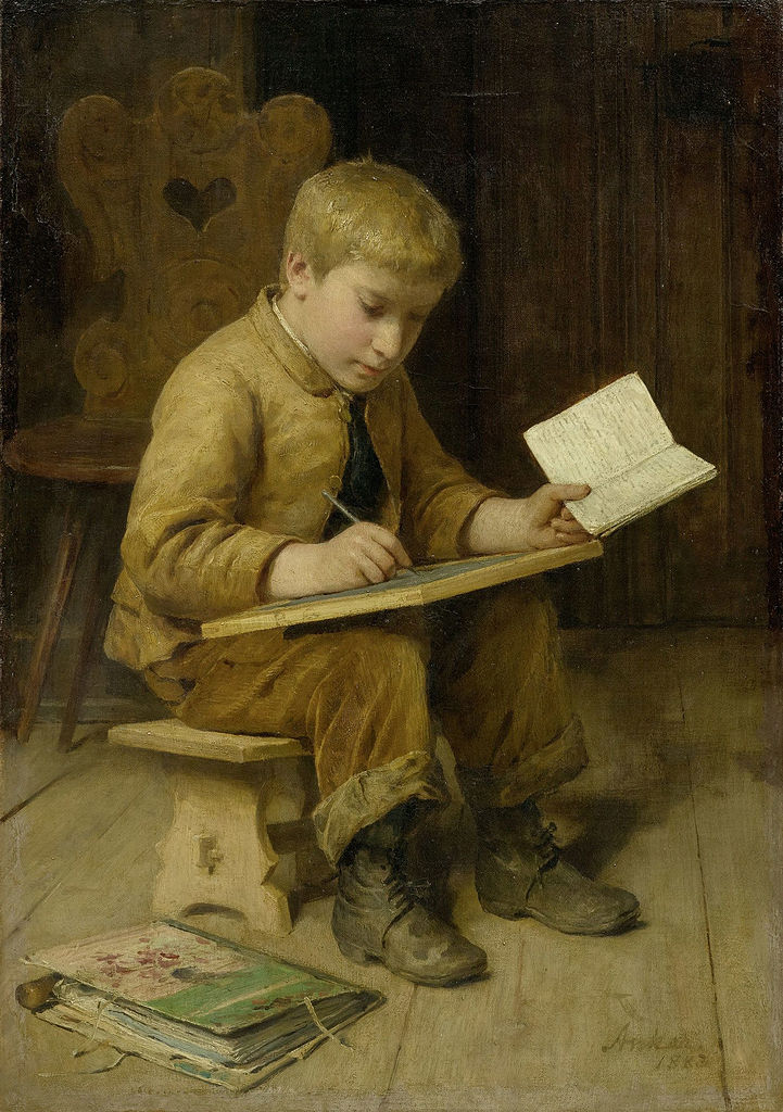 Albrecht Anker Writing Boy 1883 Fine Art Print