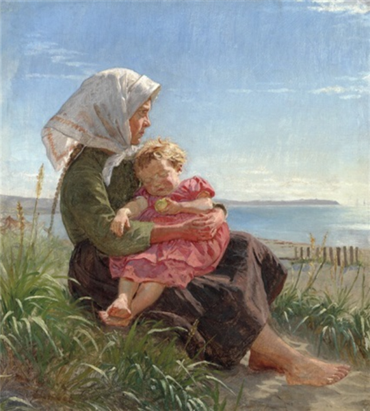 Peder Severin Kroyer A small barefoot Fisher girl sitting by Hornbæk Beach 1874 Fine Art Print