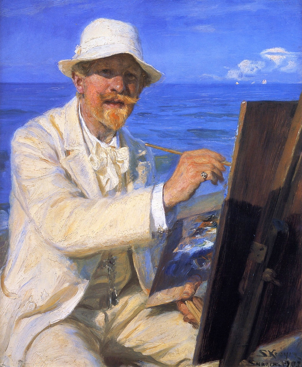 Peder Severin Kroyer Self-Portrait, Sitting by His Easel at Skagen Beach 1902 Fine Art Print