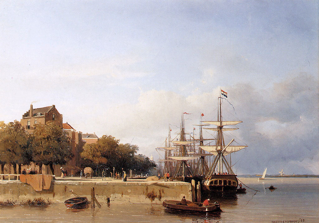 Johan Hendrik Weissenbruch Ships on a Quay 1848 Fine Art Print