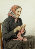 Albrecht Anker Seated peasant woman knitting 1904 Fine Art Print
