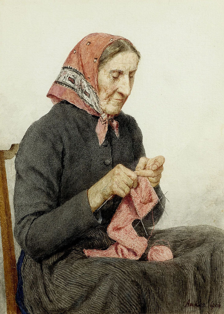 Albrecht Anker Seated peasant woman knitting 1904 Fine Art Print