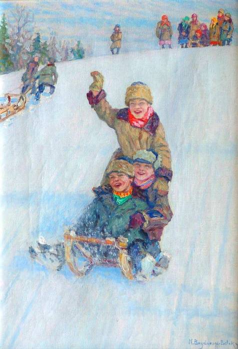 Nikolay Bogdanov Belsky Skating from Mountain 1920 Fine Art Print