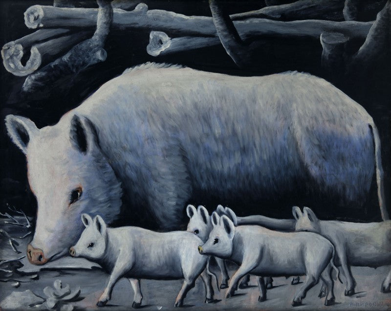 Niko Pirosmani White Sow with Piglets 1904 Fine Art Print