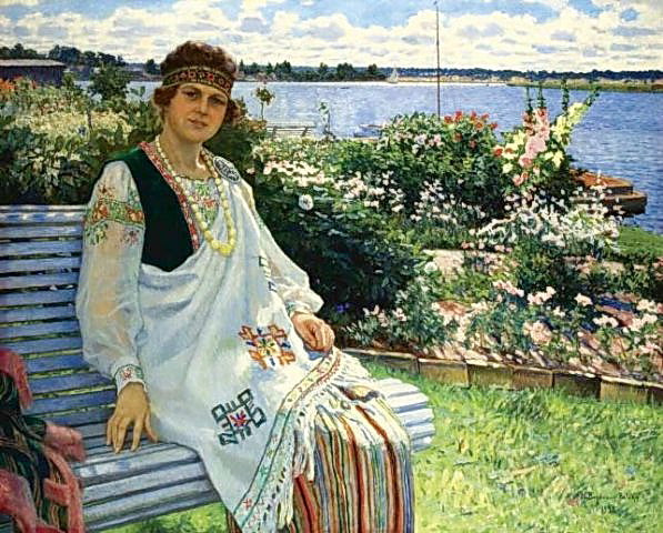 Nikolay Bogdanov Belsky Spring. Portrait of Lady I.Baumane 1924 Fine Art Print