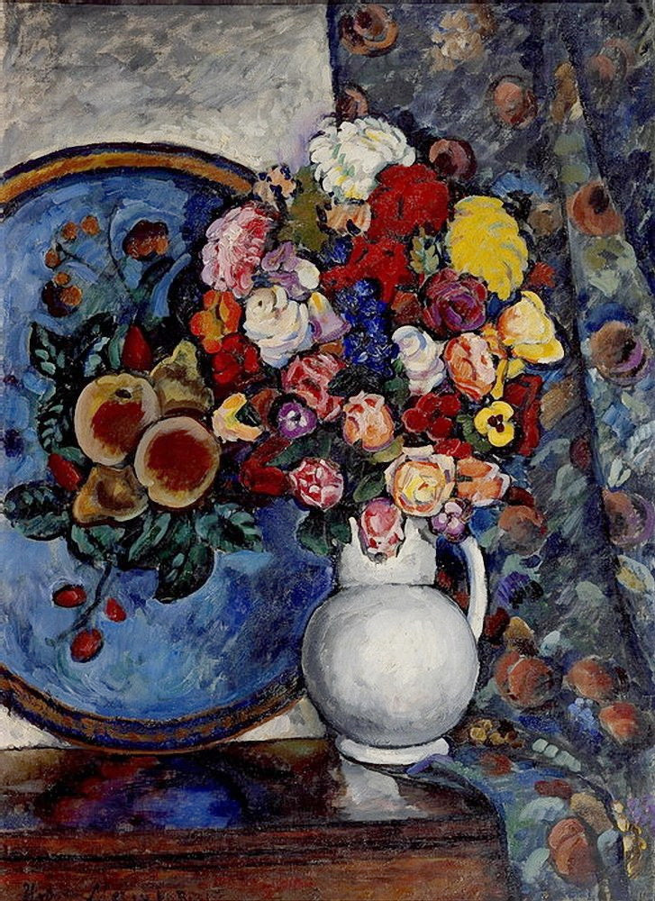Ilya Mashkov Still Life. Flowers in a Vase (with Tray) 1910 Fine Art Print