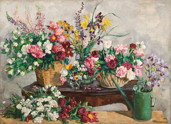 Pyotr Konchalovsky Still Life. Four Bouquets on the Table and Watering Can. 1939 Fine Art Print