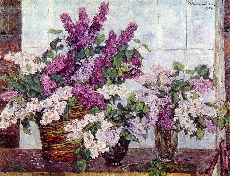 Pyotr Konchalovsky Still Life. Lilac, Crystal Vase and a Basket. 1954 Fine Art Print