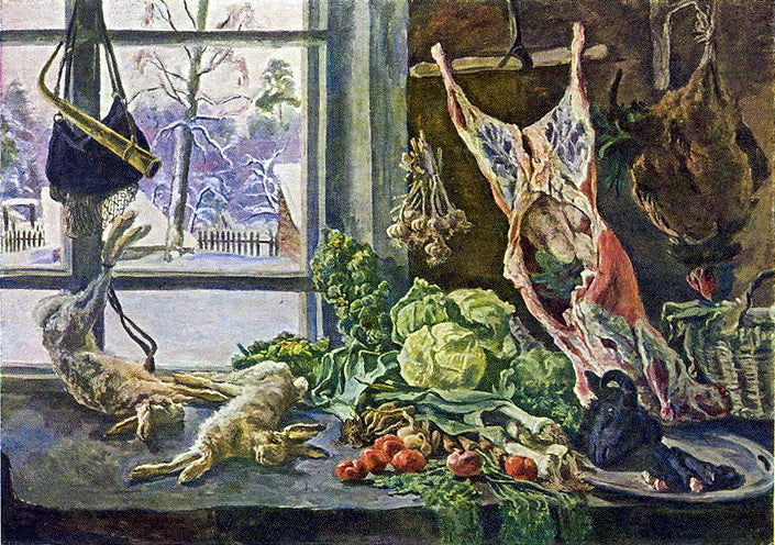 Pyotr Konchalovsky Still Life. Meat, Poultry and Brussels Sprouts against the Window. 1937 Fine Art Print