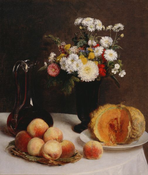 Henri Fantin-Latour Still Life with a Carafe Flowers and Fruit 1865 Fine Art Print