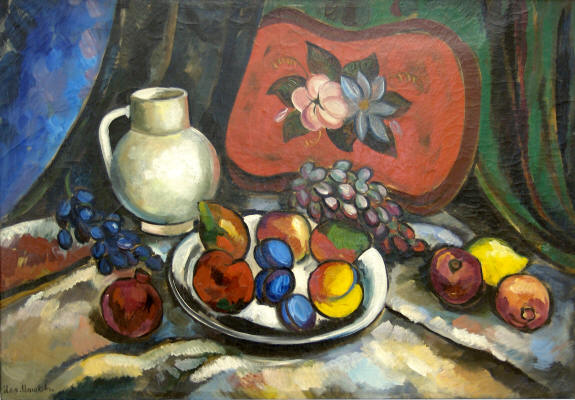 Ilya Mashkov Still Life with a Tray White Jug and Fruit 1910 Fine Art Print
