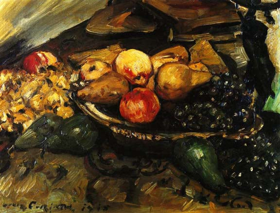 Lovis Corinth Still Life with Flowers, Skull, and Oak Leaves 1915 Fine Art Print